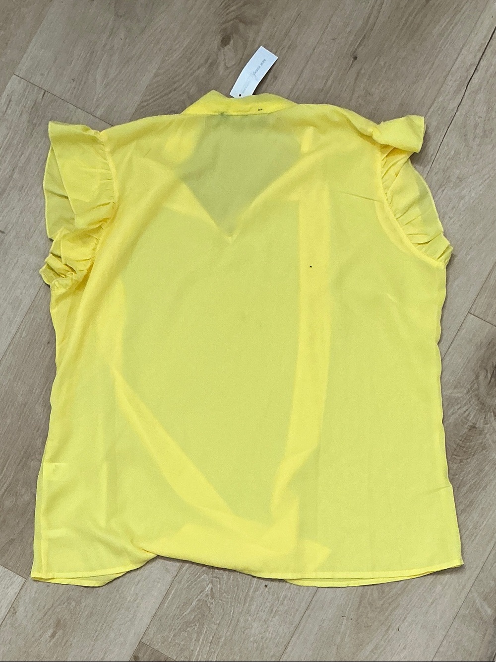 New York & Company Yellow Bow-Tie Ruffle Cap-Sleeve Blouse - Picture 3 of 3